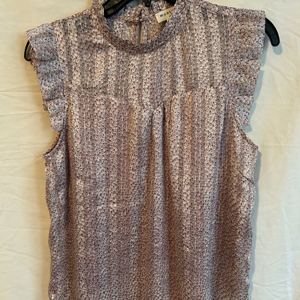 Monteau Pink/Cream Silk Blouse Size Medium